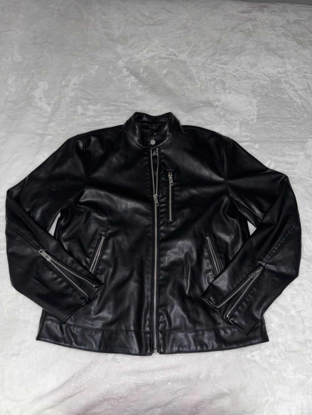 H&M Black Bomber-Style Leather Jacket